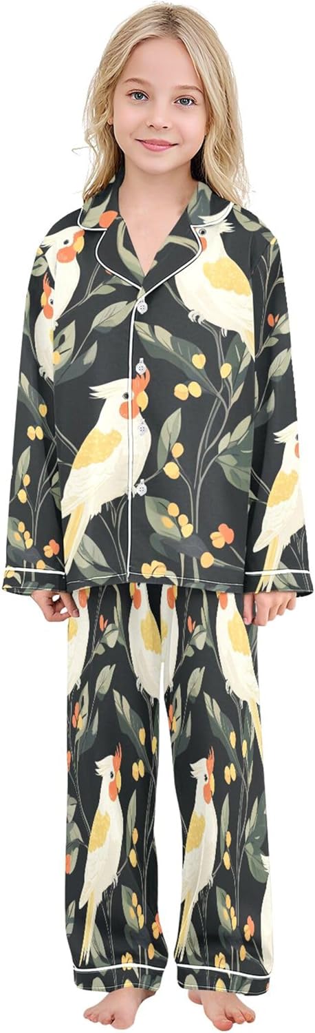 Silk Pajama Sets Long Sleeve Pajamas Soft Sleepwear 2 Piece Pjs Set