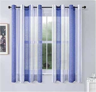 Gualiy 2 Panel Thin Curtain for Living Room, Transparent Stripe Curtains Modern Bedroom 54 x 84 inch Royal Blue Home Bedroom Living Room Curtains