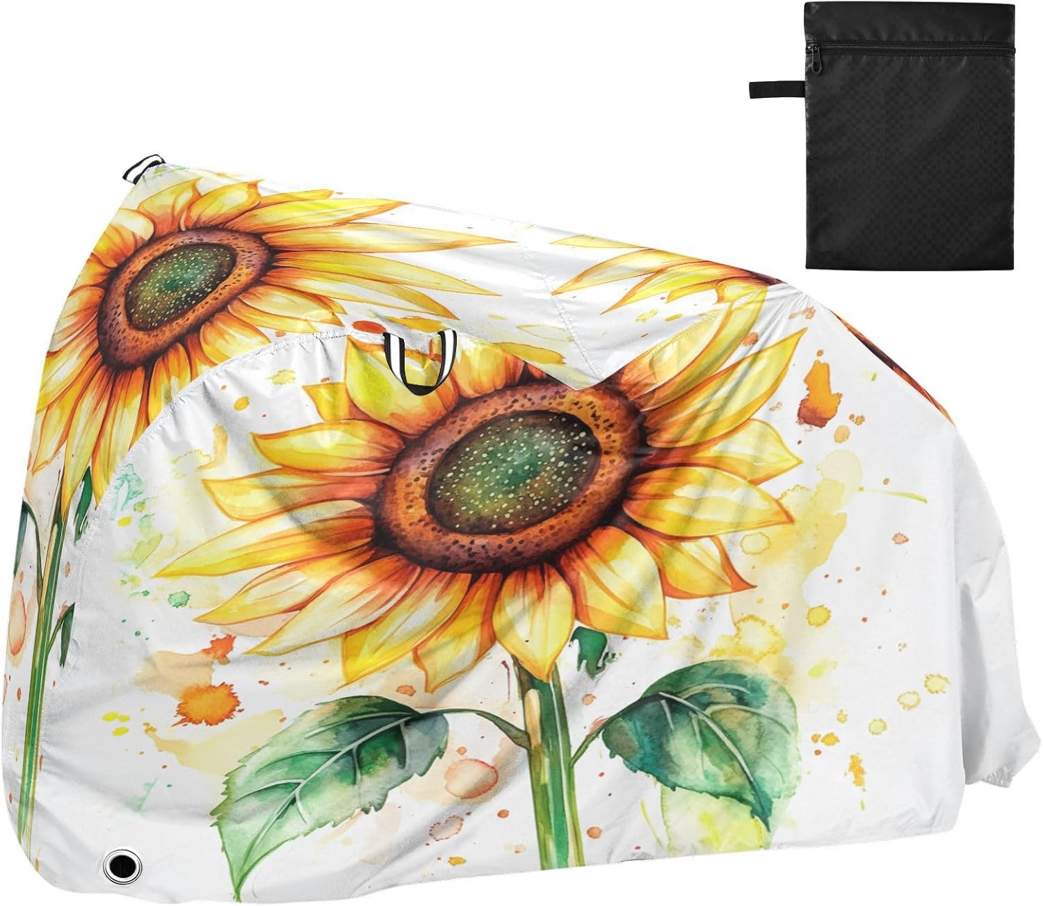 ALAZA Yellow Sunflower Watercolor Bike Cover Waterproof Outdoor Ebike Bicycle Covers Tarp Protection for 1/2 Bikes, Sun UV Dust Wind Proof