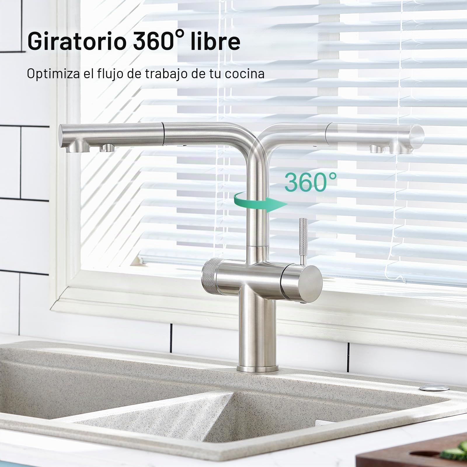 Faustina Grifo de cocina de 3 vías con ducha extensible acero inoxidable