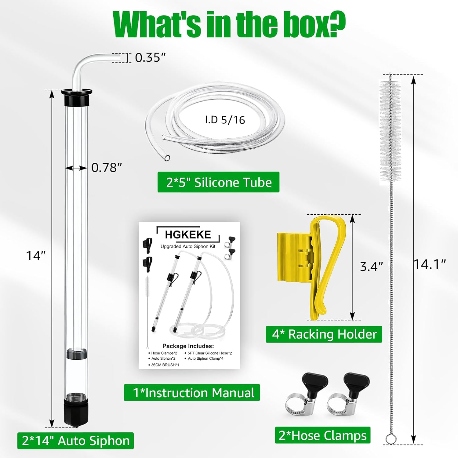 2Pcs 14” Auto Siphon Beer Bottle Siphon Pump with 5Ft Clear Silicone Wine & Liquid Siphoning Pump, Effortless Bottling Fermentation Mead for HomeBrew Gallon Jugs Kit Wine Making Kit
