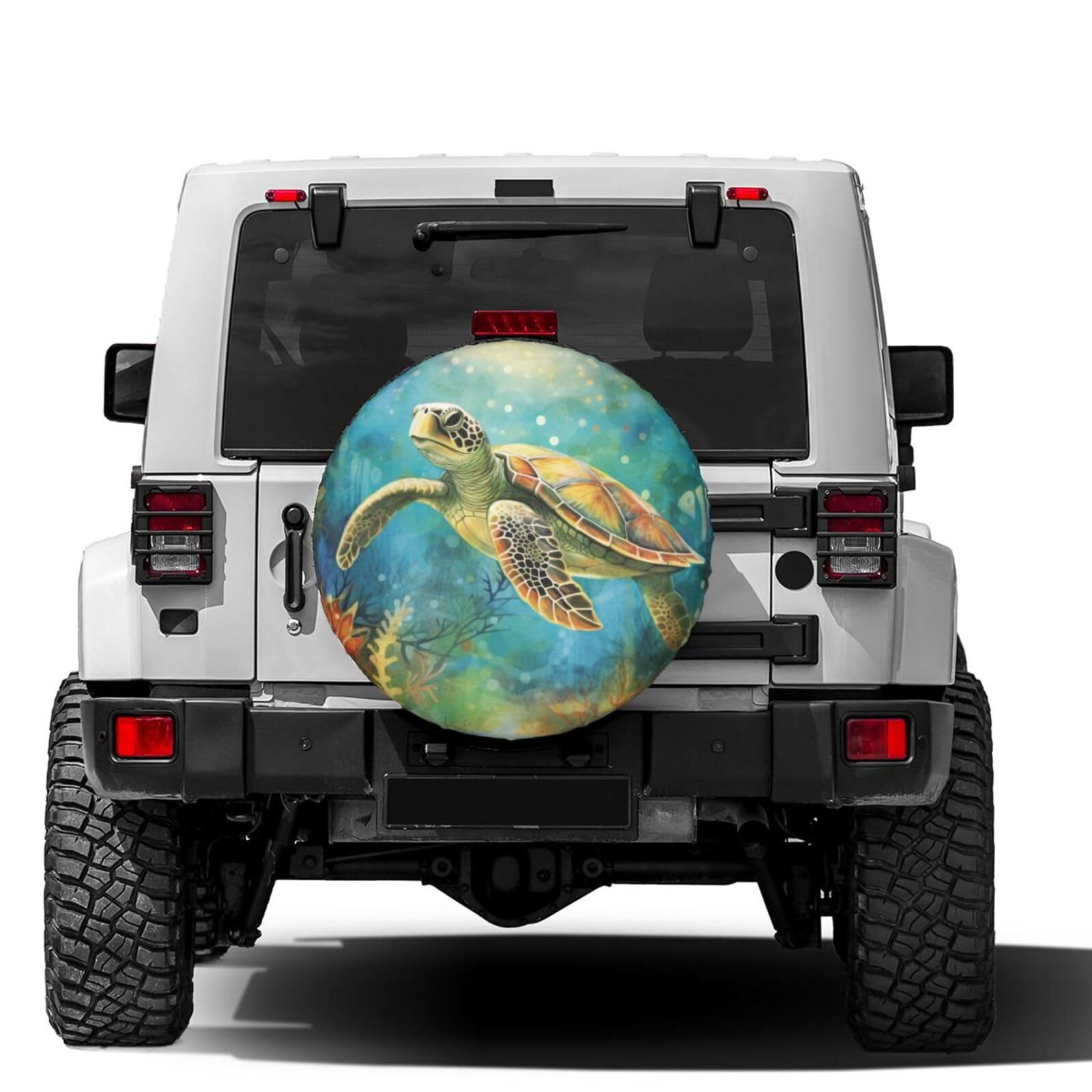 Blue Sea Turtle Spare Tire Cover Dust-Proof Sun Wheel Tire Cover Fit for Trailer, RV, SUV and Many Vehicle 15 Inch