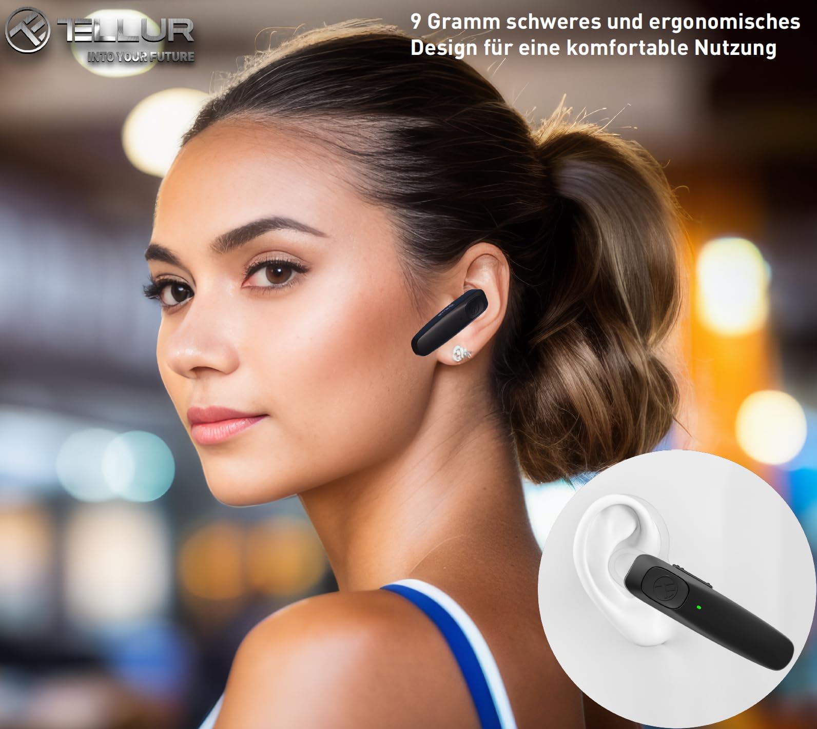 TELLUR VOX 155 Headset Bluetooth Handy, Headset für Handys USB-C, Multipoint-Zwei verbundene Geräte gleichzeitig, 360° Drehung des rechten oder linken Ohrs, IOS, Android und Computer