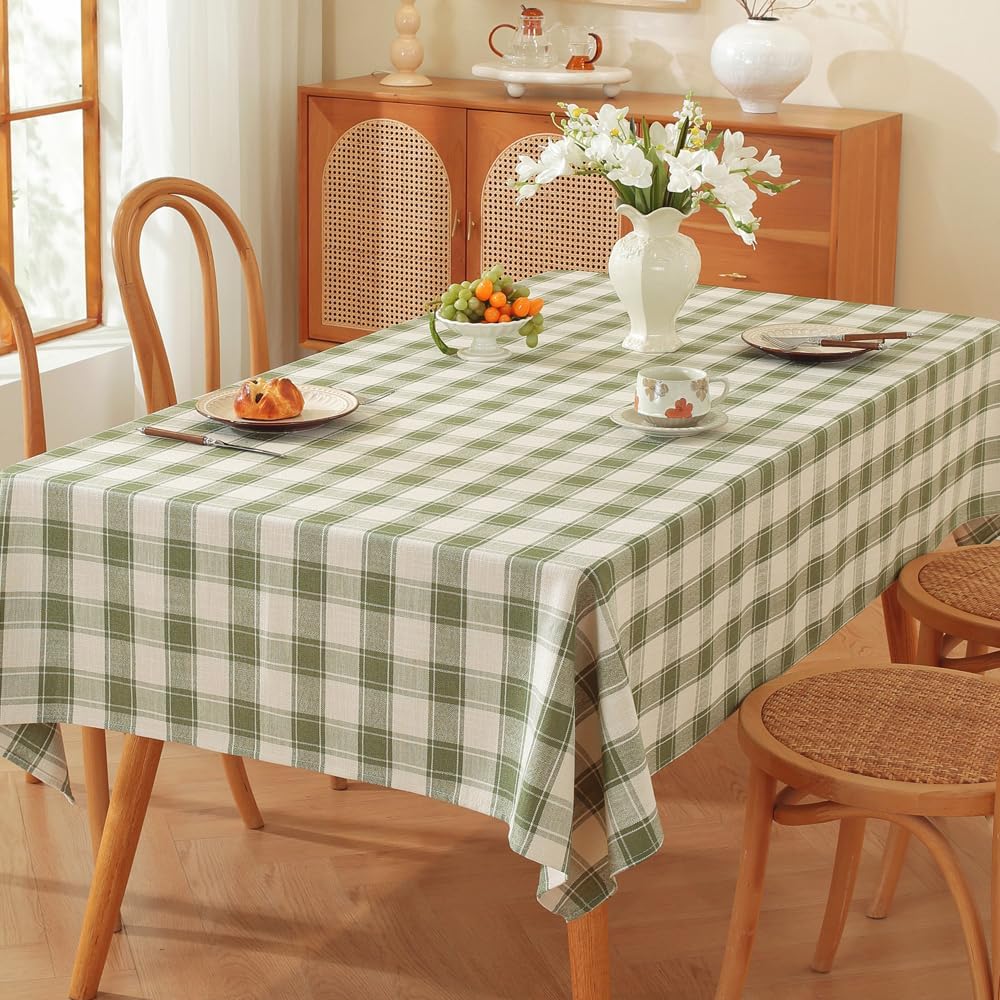 TruDelve Extra Long 120 Inch Cotton Tablecloths Green Checkered Table Cloth Washable Cloth Tablecloths for 8 Foot Rectangle Tables (Green,120"x52",Rectangular)