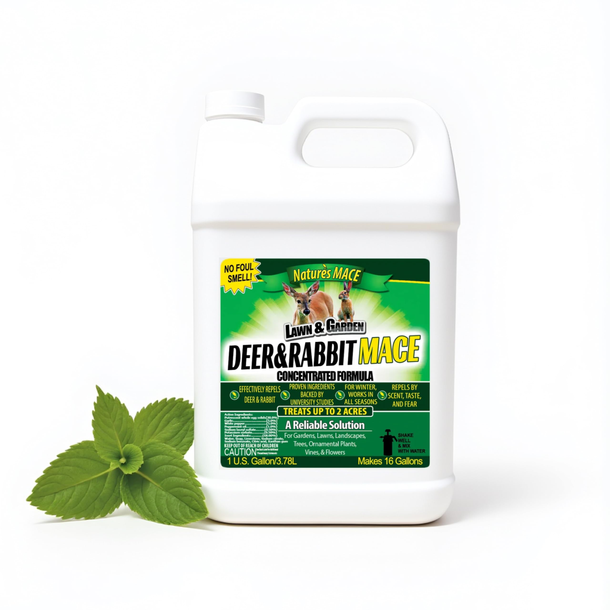 Nature’s MACE Deer and Rabbit Mace, Deer Repellent Spray, Plants, Lawns, Flowers, Gardens, Deer Repellent Spray, Keep Deer Out, Deterrent, All-Season Protection, 1 Gallon Concentrate, Treats 2 Acres
