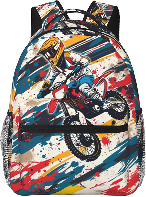 Motocross Dirt Bike Backpack, Travel Backpacks Laptop Rucksack for Women, School Bookbag for Kids Girls Boys Teens, Motorcycle Rider Back Pack Accessories Bag for Work, Ideal Gifts for Racing Lovers