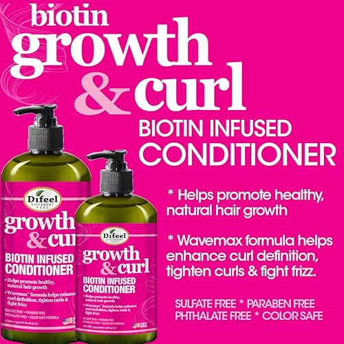 Miniatura 4 de Difeel Biotin Shampoo & Conditioner Set de regalo de 24 onzas – Crecimiento del cabello y definición de rizos y para rizados – Sin parabenos,