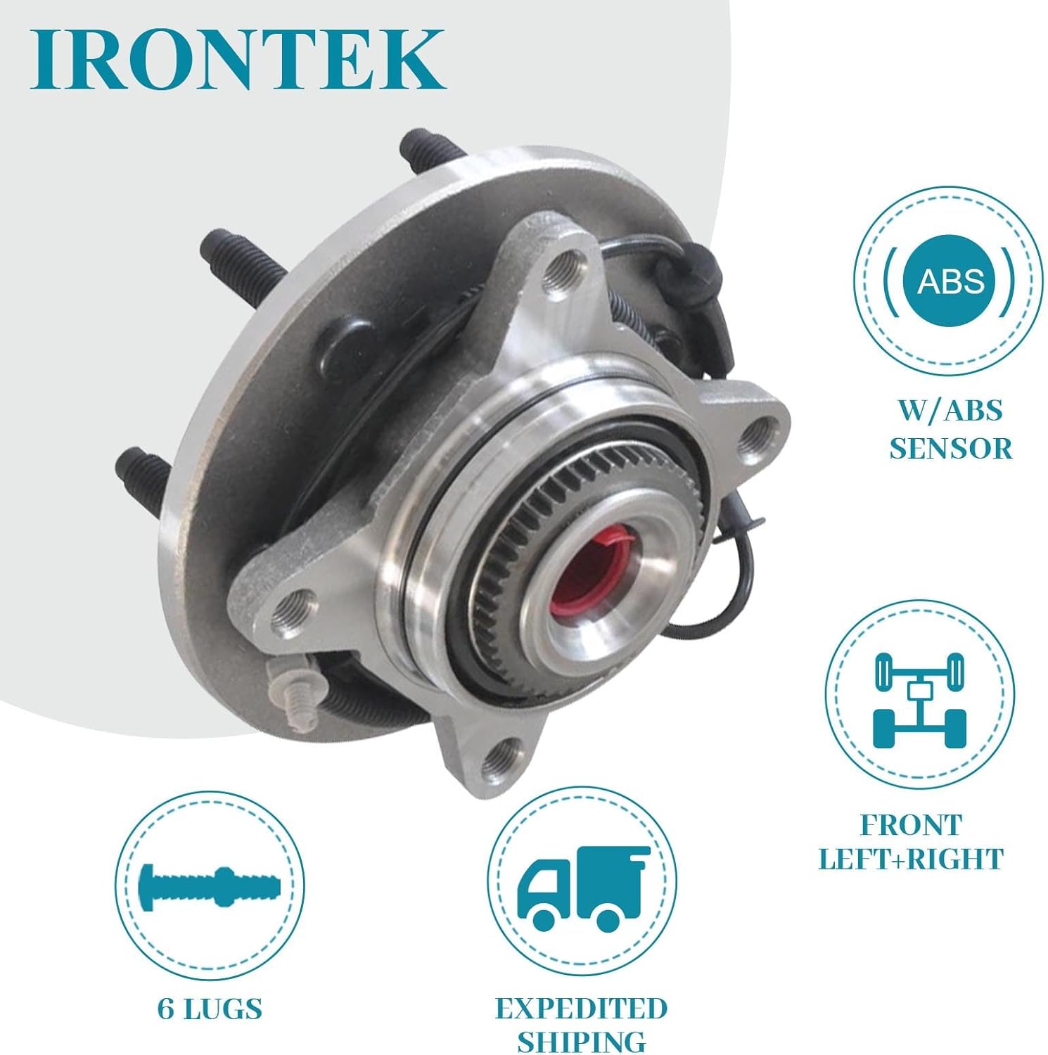 IRONTEK Front Wheel Hub Bearing Assembly (6lug 4WD w/ABS) fits 2004-2005 for Ford for F-150, 2004 for Ford for F-150 Heritage 2 PCS 515046x2