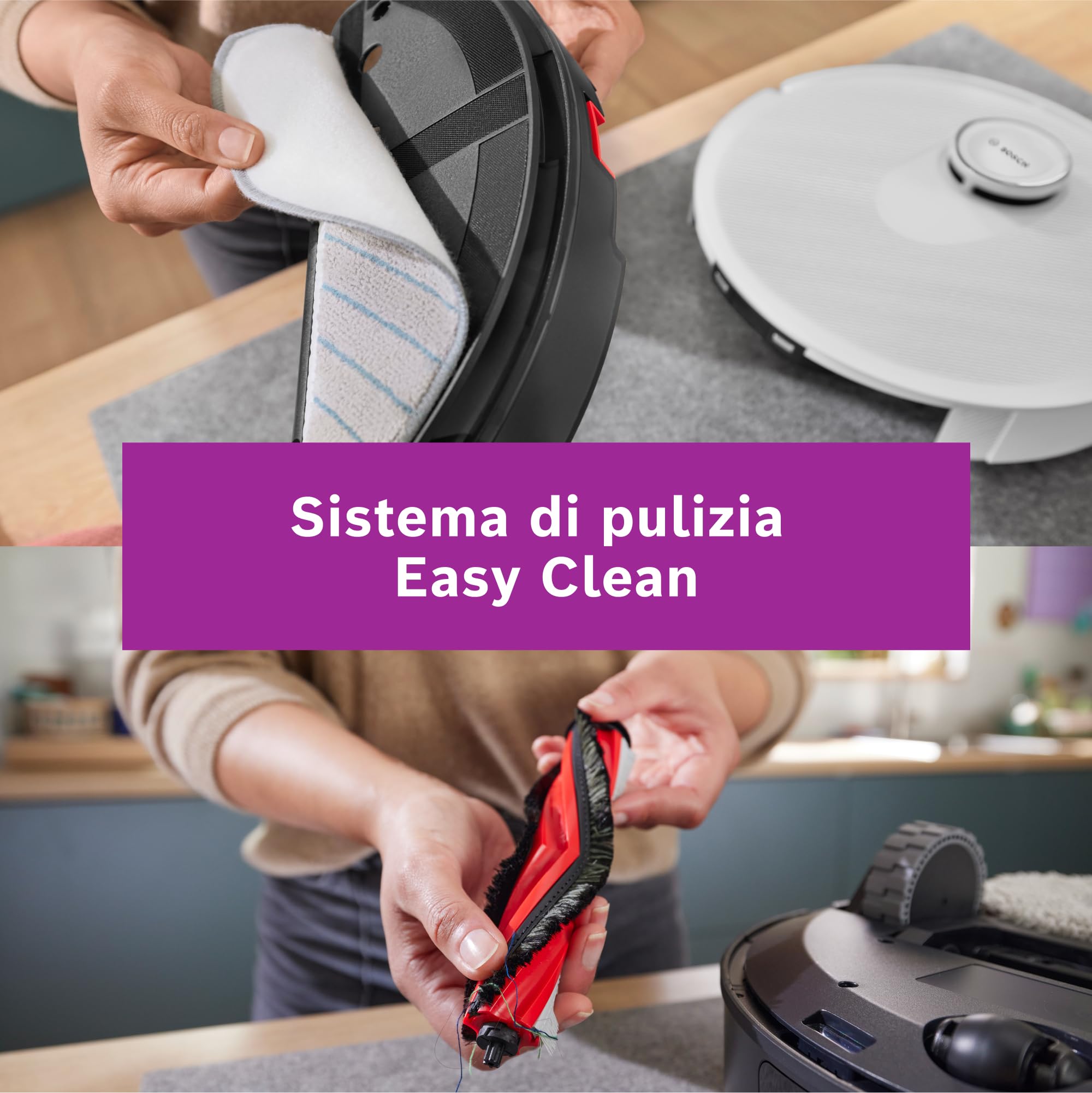 Bosch Spotless+Robot Aspirapolvere e Lavapavimenti,Potenza 11.000Pa,Panno Lavapavimenti Statico,Stazione di ricarica con autosvuotamento,Navigazione Infrarossi Smart Vision,AppBosch HomeConnect,Bianco