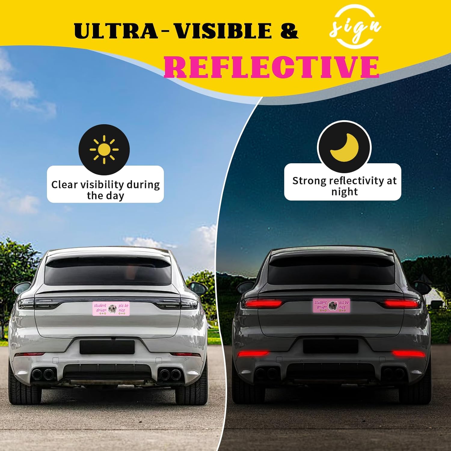 Student Driver Magnet for Car – Reflective 3-Pack Funny Please Be Patient Signs, Reusable Magnetic New or Rookie Driver Bumper Sticker - Image 4