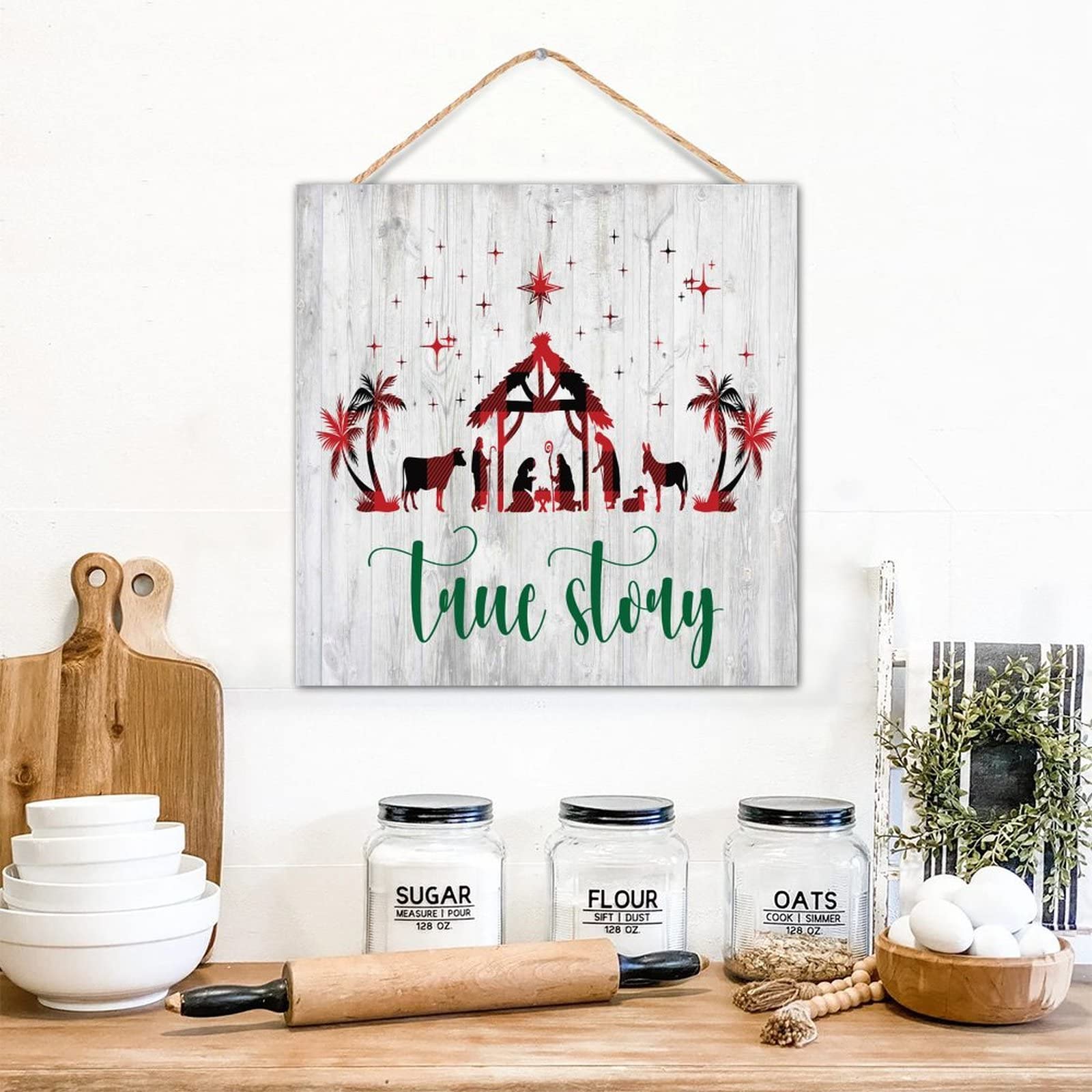 Panneau décoratif en bois vintage tartan True Story 30x30 cm pour table
