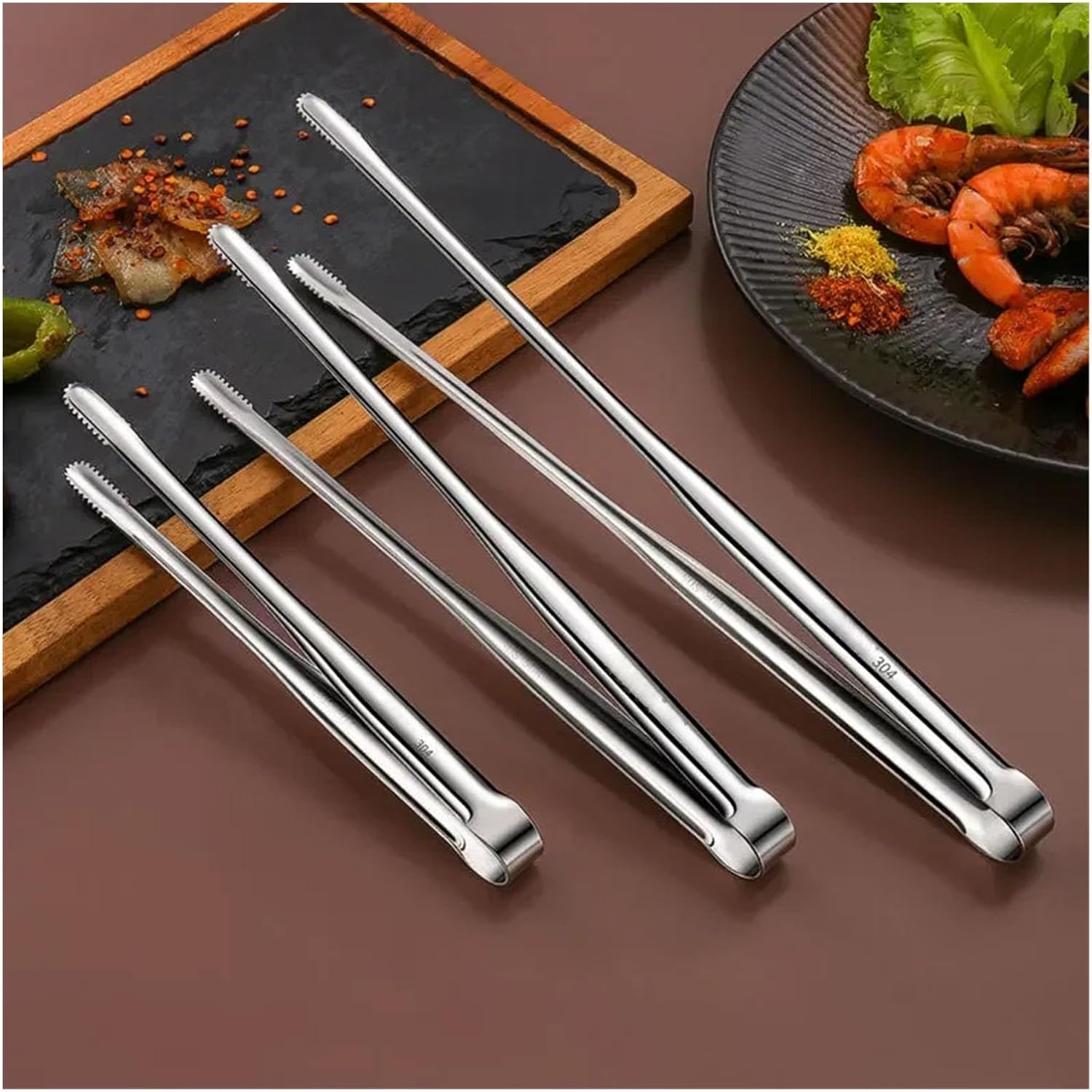 BBQ Stainless Steel Barbecue Grill Tongs Cooking Utensils for BBQ Baking Silver Kitchen Gadgets Camping Supplies Meat Clip Sugar Accessories(18cm 304)