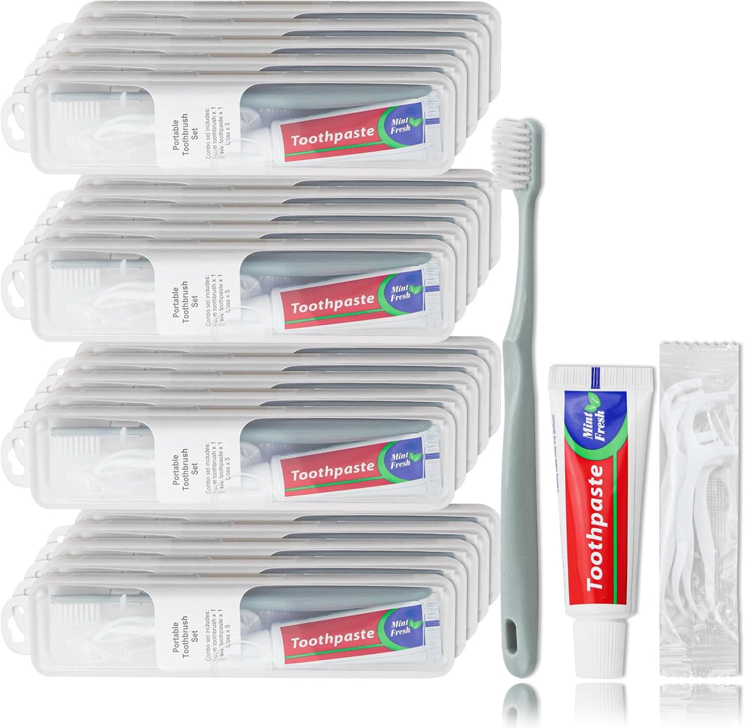 Travel Toothbrushes, Toothbrush Travel Kit with 5 Floss Picks, Toothbrush Holder, Individually Packaged, Suitable for Home, Hotel (50)