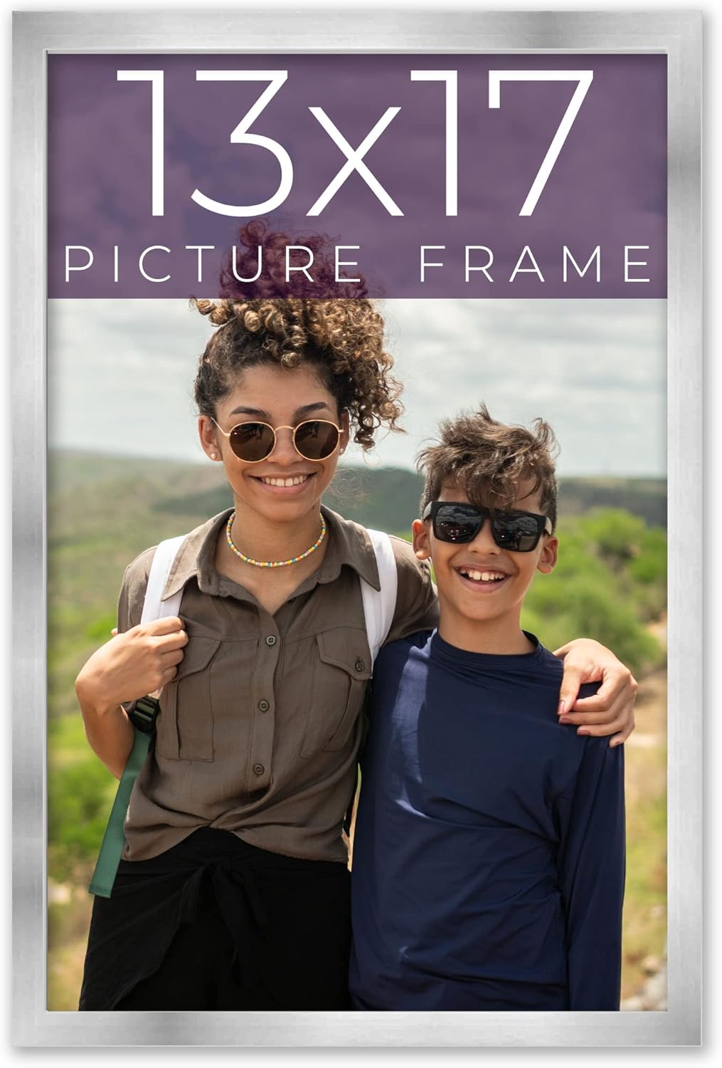 CustomPictureFrames 13x17 Stainless Silver Picture Frame - Solid Wood Silver Modern Picture Frame, UV Acrylic, Foam Board Backing & Hanging Hardware - Display Poster Art, Family Photos & Picture