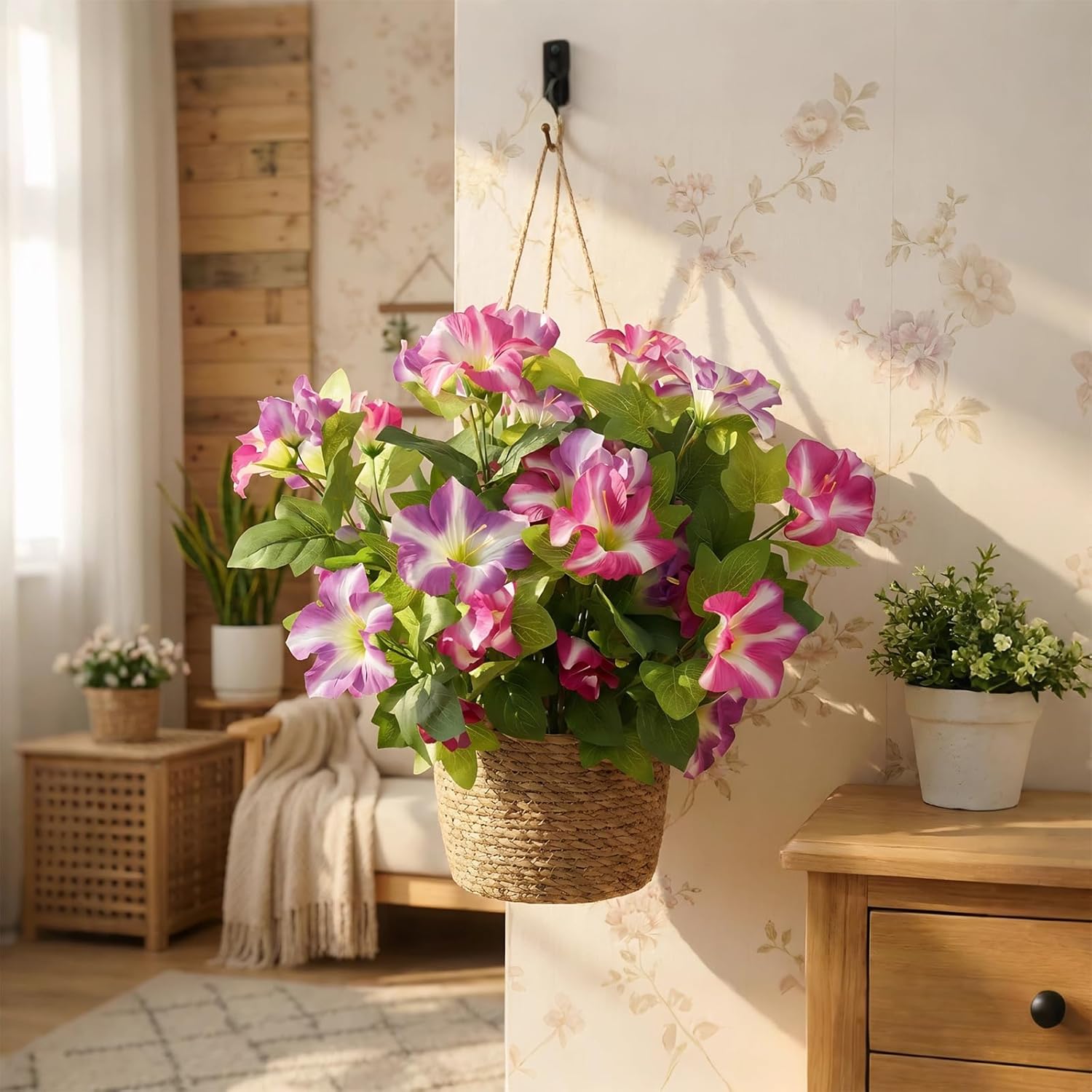 Artificial Flowers Plants for Outdoor, 2 Pcs Faux UV Resistant No Fade Floral for Home, Fake Petunias Flowers for Outside Porch Window Patio Garden Indoor Decor (Purple Red) - Image 8