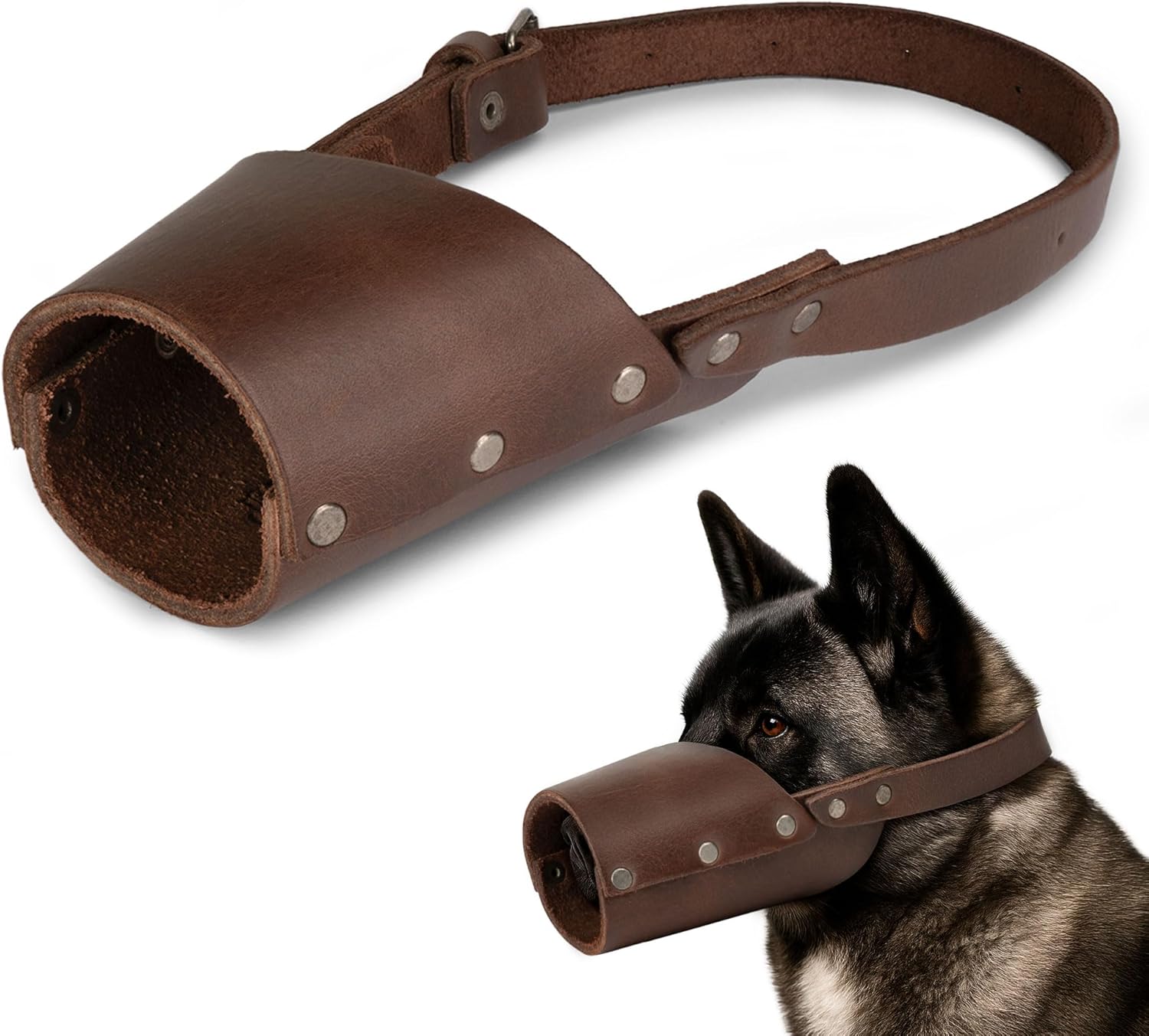 Taco Dog, Leather Dog Muzzle Guard Handmade from Full Grain Leather – Secure Training Cover, Mouth Guard Mask Prevents Biting Chewing (Bourbon Brown, XL)