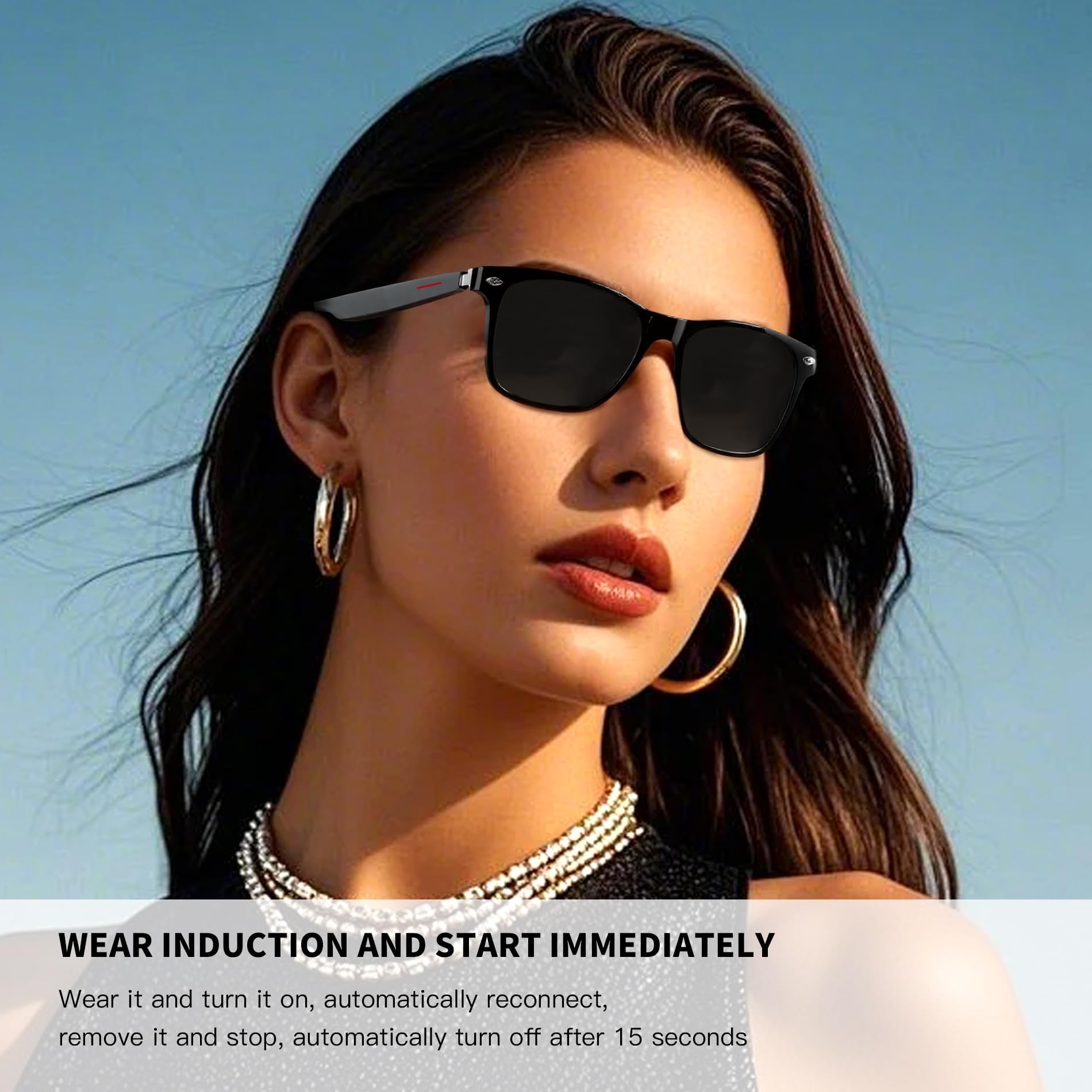 Lunettes intelligentes, lunettes de soleil Bluetooth, lunettes intelligentes améliorées pour homme/femme, haut-parleur ouvert, compatible avec assistant vocal, appels mains libres