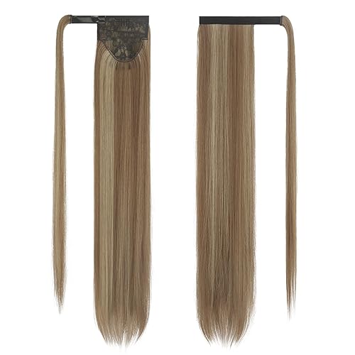 Miniatura 8 de FESHFEN Extensiones de cola de caballo largas y rectas con clip envolvente, extensiones de cola de caballo sintéticas para mujeres y niñas, 24