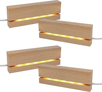 GOMETY Base luminosa LED in legno USB per vetro acrilico colore caldo supporto quadrato rotondo LED base display cristallo sfera vetro acrilico gioielli resina (rotondo 4P