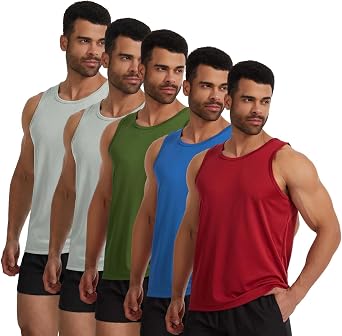 5 Pack Mens Vest Tops Slim Fit Summer Tank Tops Men Classic Sleeveless Undershirt Training Vests for Athletic Gym Workout