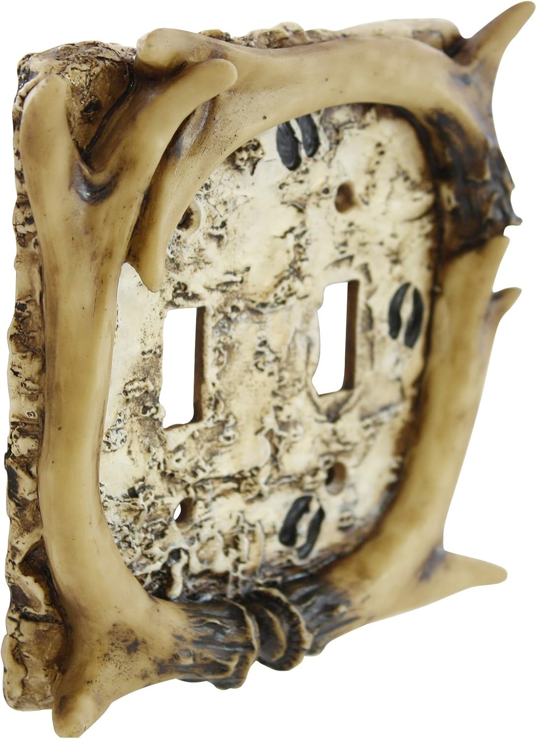 Pine Ridge Rustic Faux Deer Antler with Hooves Tracks Double Light Switch Electrical Plate Cover CVR Realistic Hand-Painted and Crafted with Mounting screws Great For Western Rustic Home Decor
