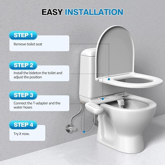 Non-Electric Bidet Attachment, Self-Clean Dual Nozzles, Adjustable Pressure