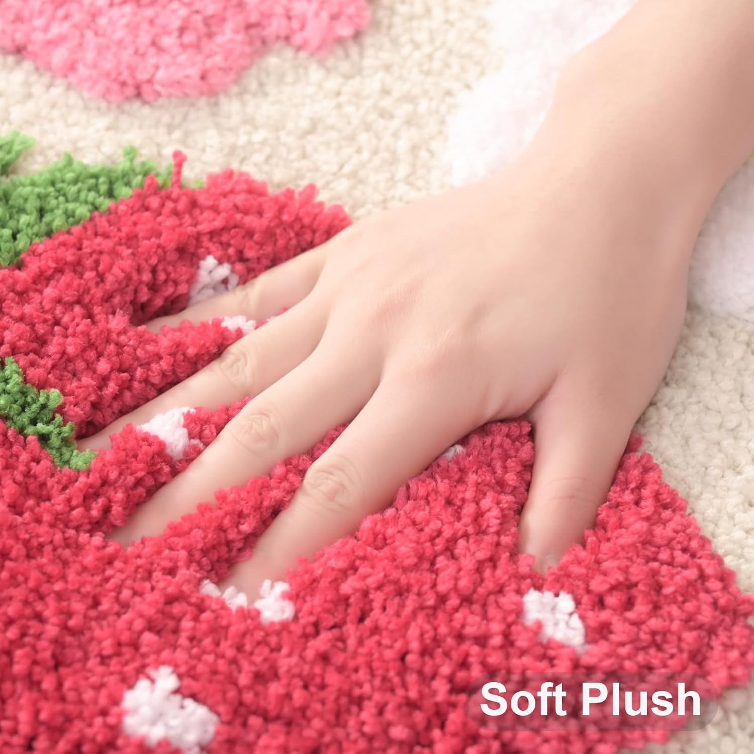 Anybar Beige Bathroom Rugs Cute Strawberry Flower Bath Mat Bathroom Accessories, Funny Colorful Non Slip Floor Bath Rug Machine Washable Bathmat Soft Microfiber Carpet for Shower, Bathtub (24x36 in)