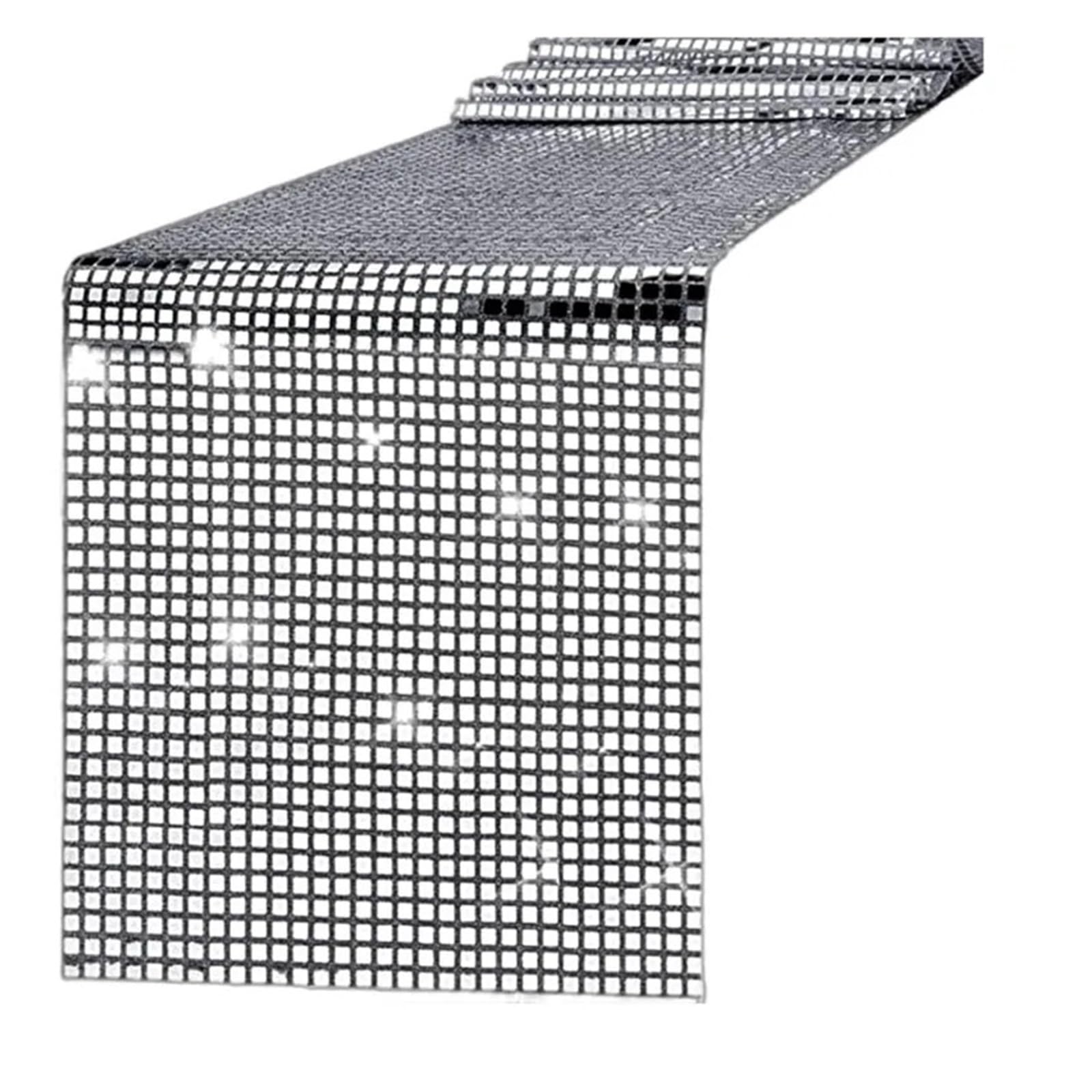 Disco Table Runner Glitter Sequin Disco Table Runner 33*180cm Mirror Gold/Silver Foil Metallic Dining Decoration(Silver black,33X275cm)