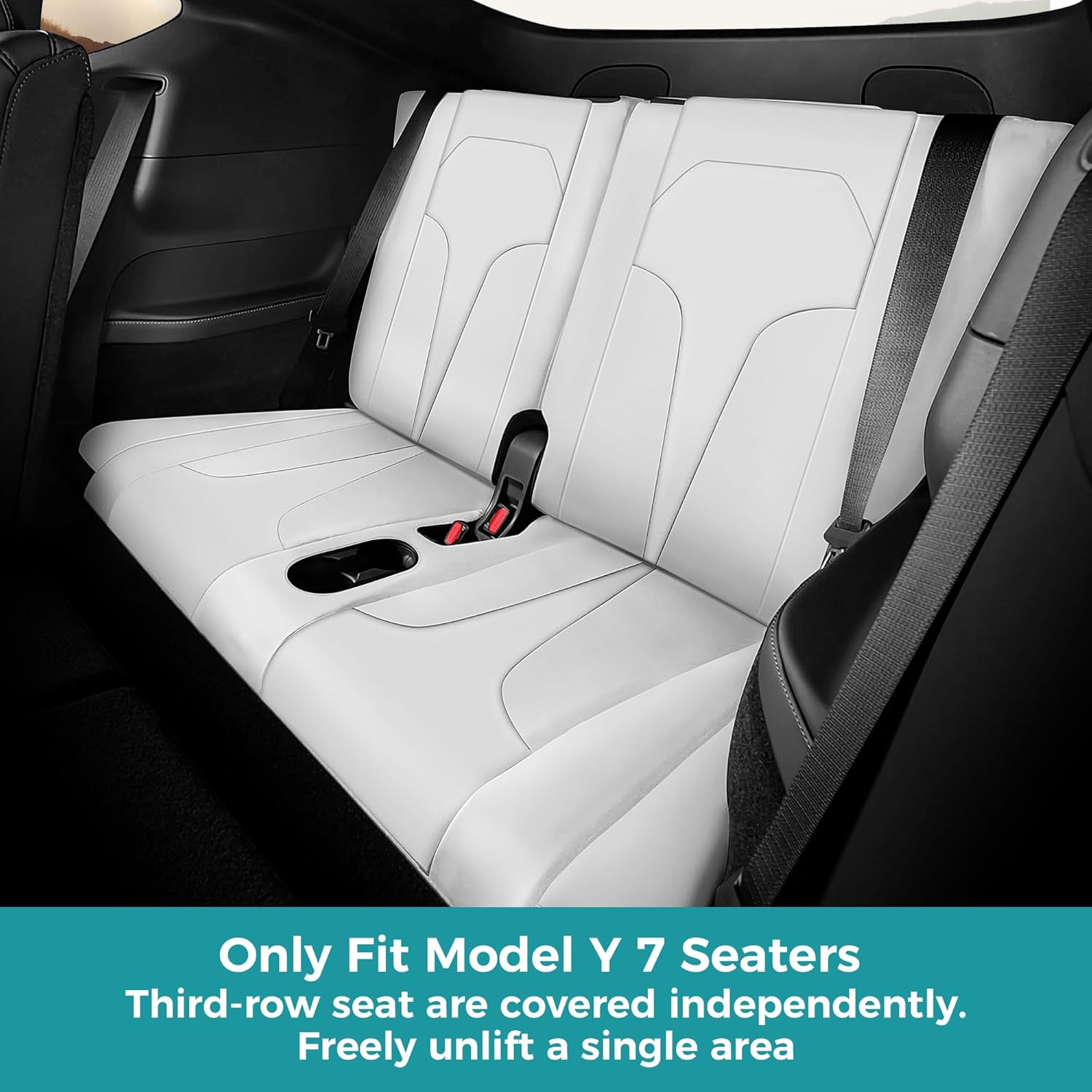 Seat Covers Fit for Model Y 2020–2024 7-Seater, Custom Full Set for Three Rows, Waterproof Leatherette, Breathable & Easy Installation – White (Not Fit 2025/2026)