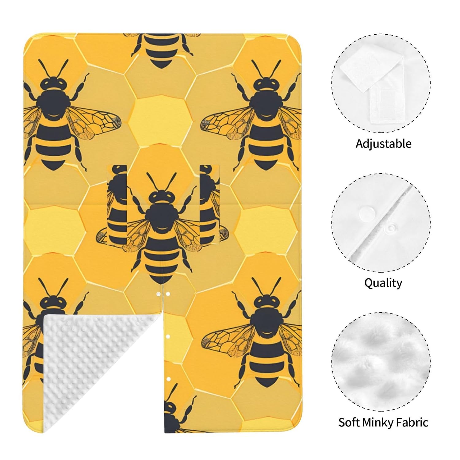 Honey Bee Pattern Baby Car Seat Cover & Breastfeeding Nursing Cover - Breathable Stretch Fabric Multi-Use Nursing Cover for Breastfeeding