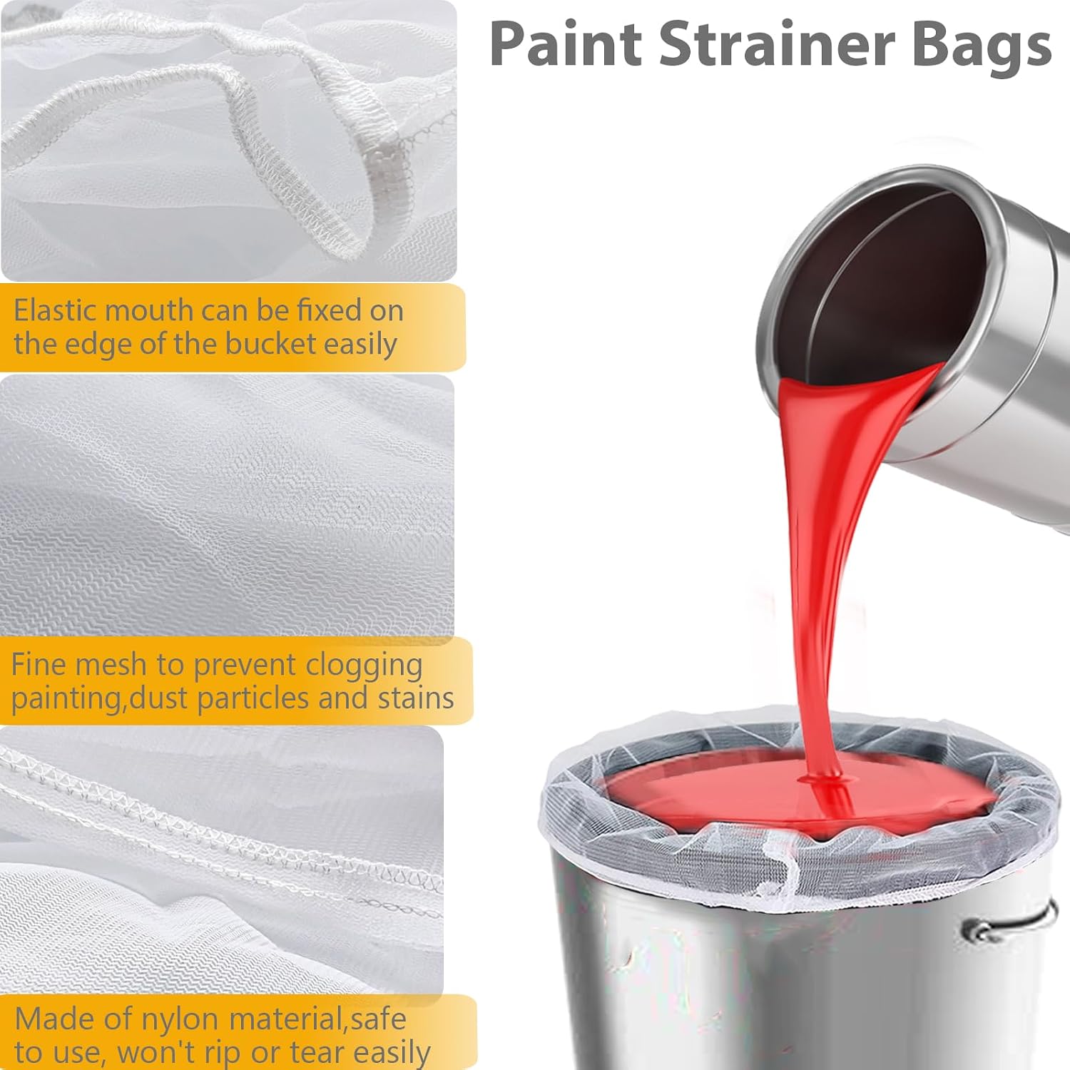 10 Pack Paint Strainer Bags 5 Gallon Paint Strainer Bags Filters Paint Filter Bags Fine Mesh with Elastic Drawstring for 5 Gallon Bucket Paint Strainer