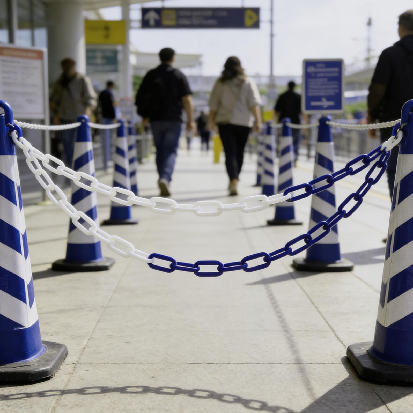 Cadena de Barrera de Plástico Ligera 6 Mm Azul de 25 Metros, Eslabones de Cadena para Control de Tráfico, Barrera de Seguridad para Estacionamientos y Delimitación de Áreas