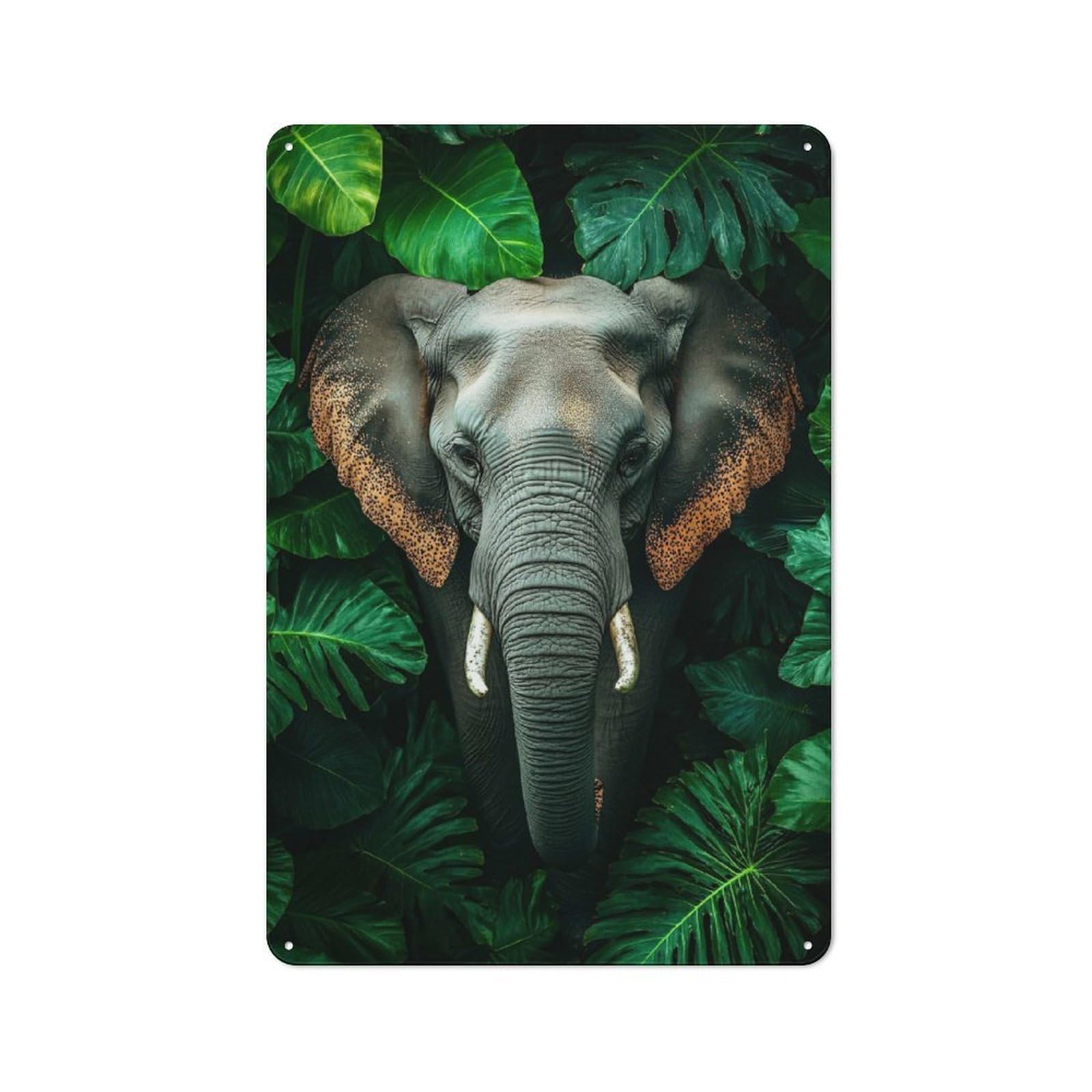 Junmoney Style-8 Vintage Vintage Tin Sign 30X20cm Featuring Elephant In Lush Green Jungle, Cafe Wall Decor For Coffee Bar, Kitchen, Bistro Or Tea Corner