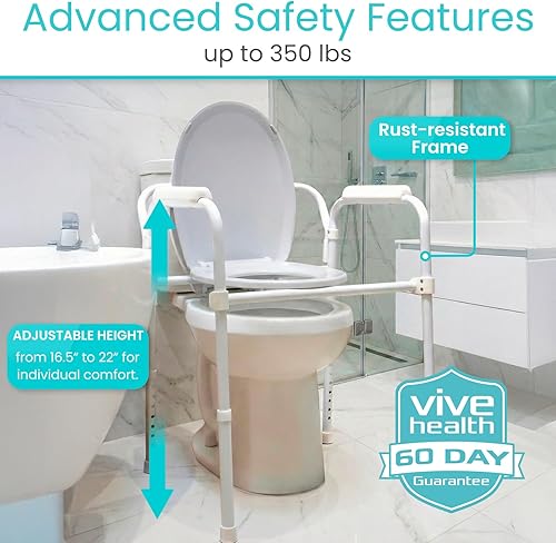 Miniatura 5 de Vive Silla de inodoro para mesita de noche (plegable) – Capacidad de 350 libras, riel de seguridad, silla de ducha – Cubo bariátrico 3 en 1