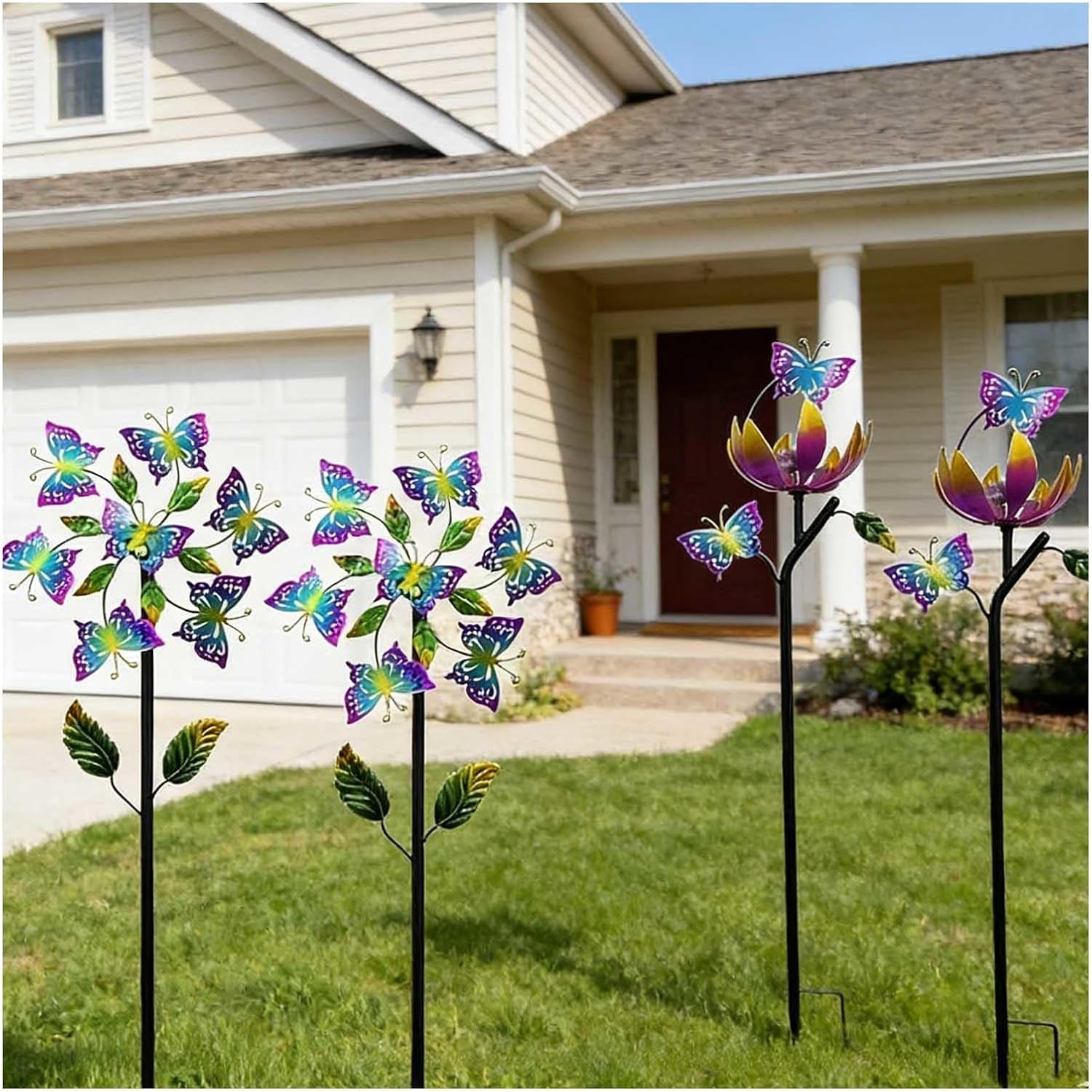 Butterfly Garden Wind Spinners for Yard, 46 inch/117cm Garden Wind Mill 360° Metal Windmills, Wind Spinners Ideal Lovely Gift for Family Friends,A+B（4Packs）