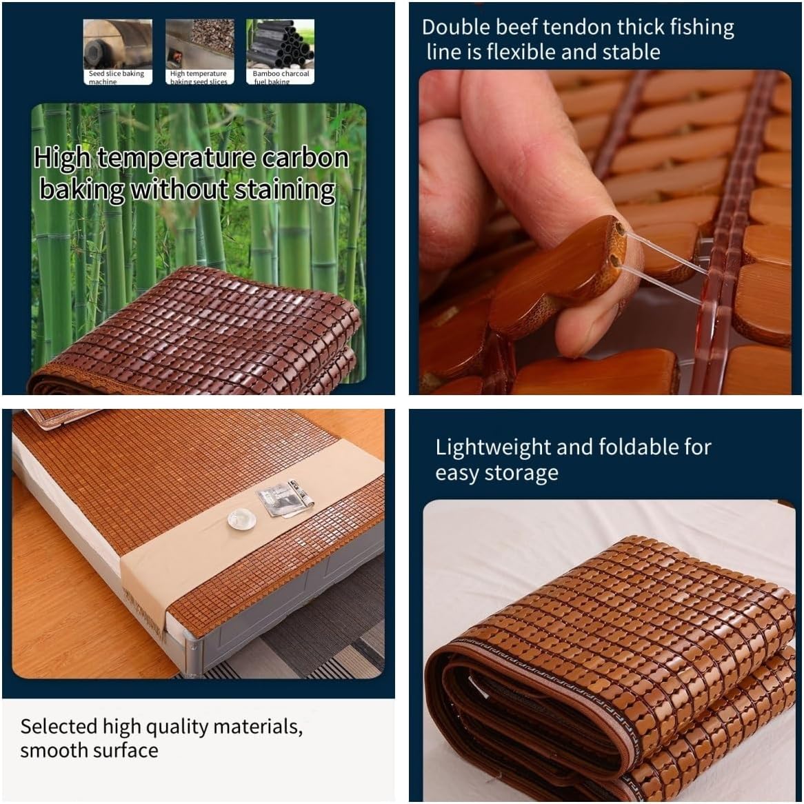 Summer Sleeping Mat, Summer Bamboo Bed Mat Mattress Topper Pad, Breathable Cool Absorb Sweat Summer Sleeping Mat for Home Bedroom School Dormitory(Full)