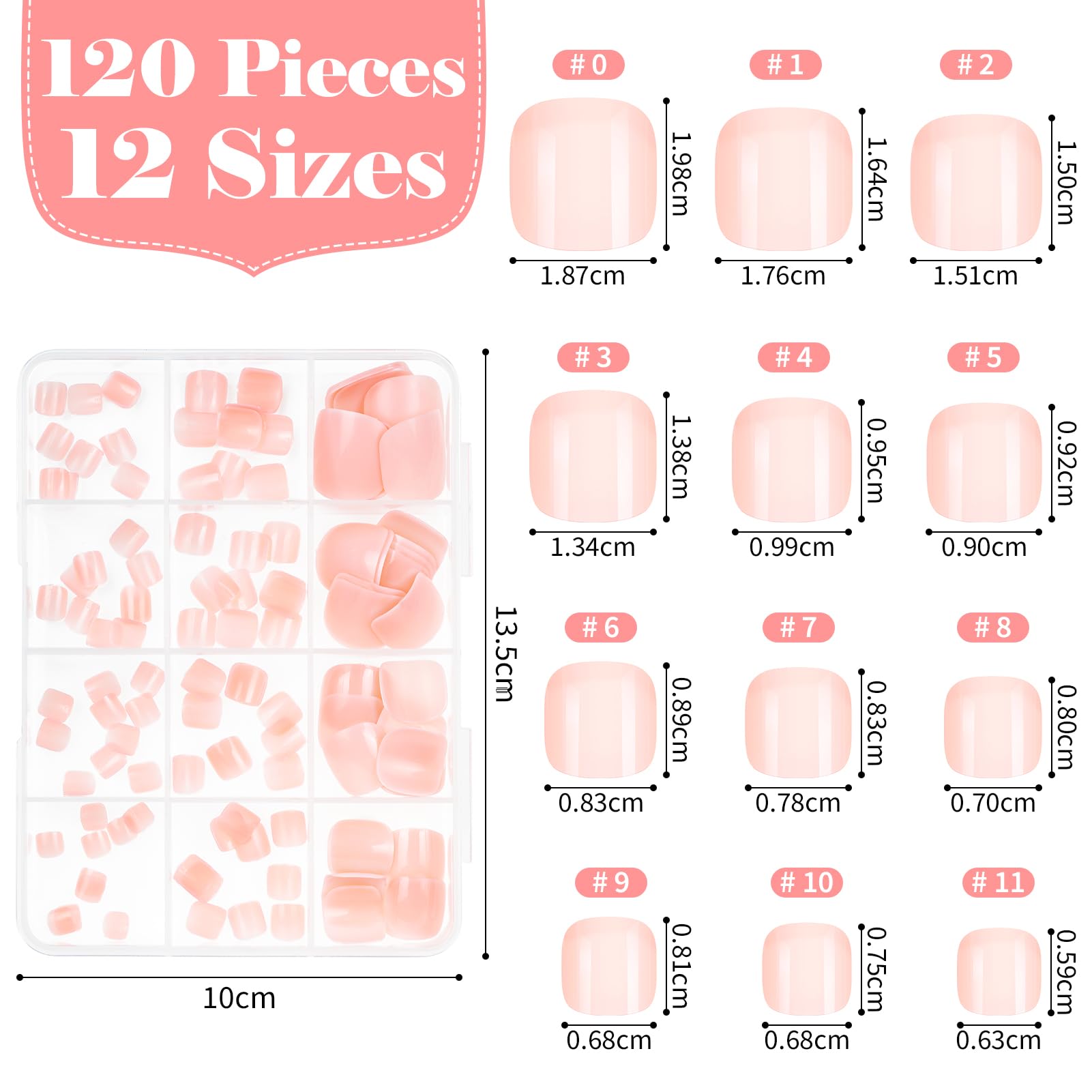 MELLIEX 120pcs False Toenail Set, 12 Sizes Nude Full Cover Fake Toe Nails - Image 3