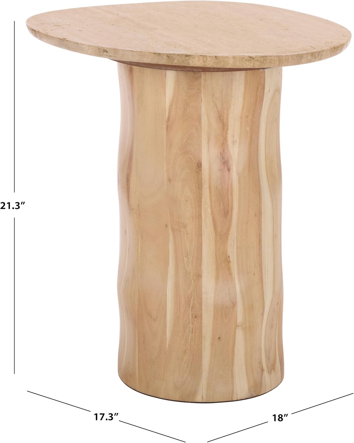 SAFAVIEH Couture Collection - Jenna Mira Travertine Top Accent Table, Modern Style, Sculptural Wood Base, Fully Assembled (SFV5780A)