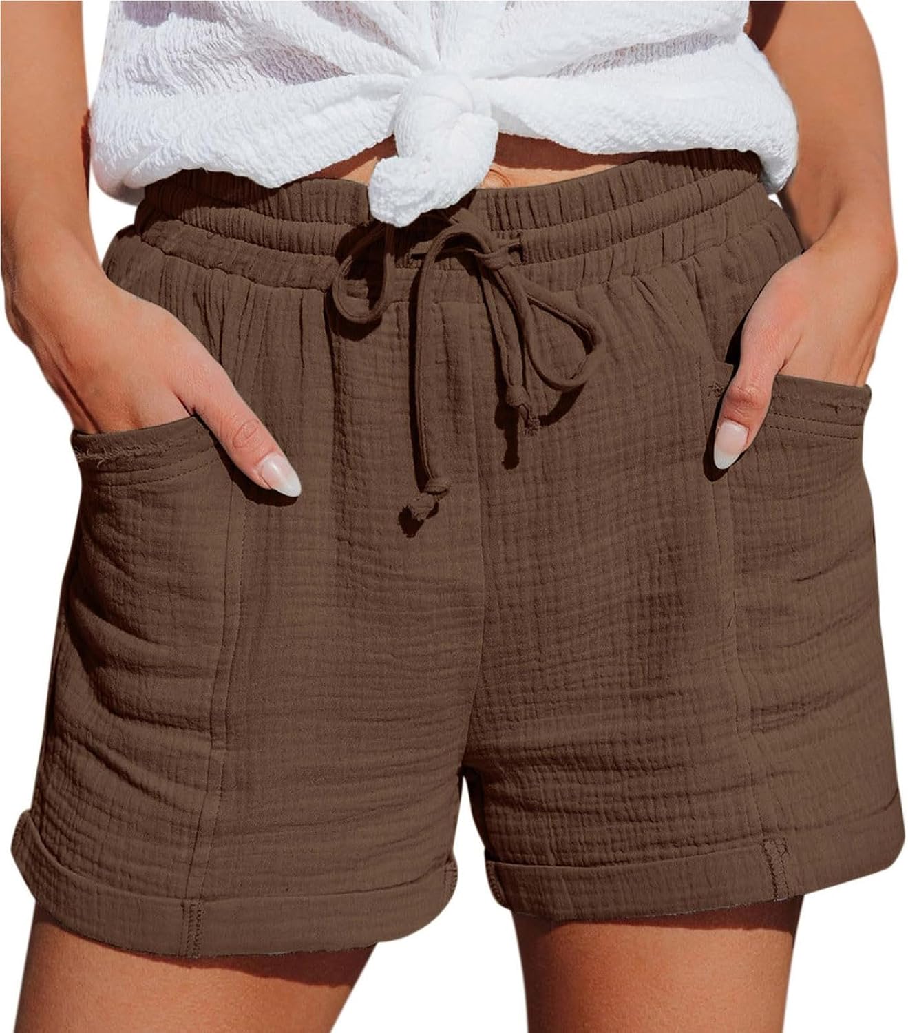 2026 Summer Athletic Shorts for Women Elastic Waist Biker Bermuda Short Loose Lightweight Casual Shorts with Pocket