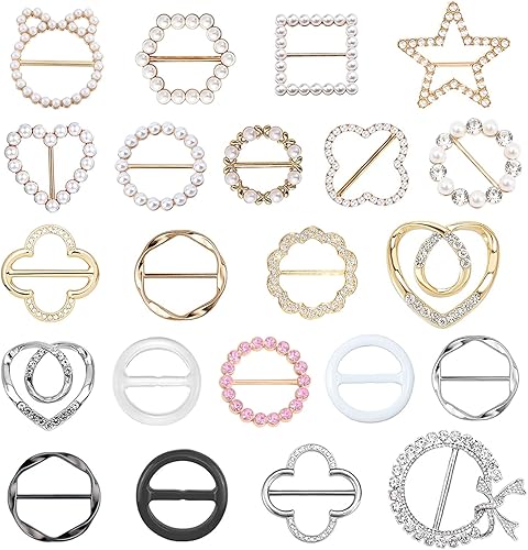 22 Pcs Shirt Ties Clips For Women, T Shirt Tie Or Rings Clips For Women For The Side, Scarf Ring Clip Tightener For Loose Clothes Corner Knotted Button Fashion Metal Round Circle Shirt Clip Buckle