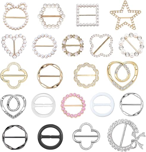 TBUZ 22 Pcs Shirt Ties Clips For Women, T Shirt Tie Or Rings Clips For Women For The Side, Scarf Ring Clip Tightener For Loose Clothes Corner Knotted Button Fashion Metal Round Circle Shirt Clip Buckle