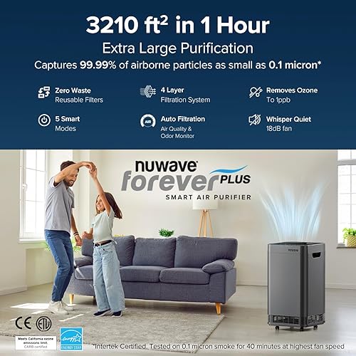 Miniatura 2 de Nuwave Forever Plus - Purificador de aire para el hogar con filtro lavable, áreas masivas de hasta 3,210 pies cuadrados, nunca reemplaza el sistema