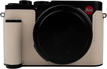 Handmade Genuine Leather Camera Half Case for Leica D-LUX 8 /Leica D-LUX8 Case - Top Layer Cowhide Body + Metal Base Plate+ Hand Shank Design Creamy White