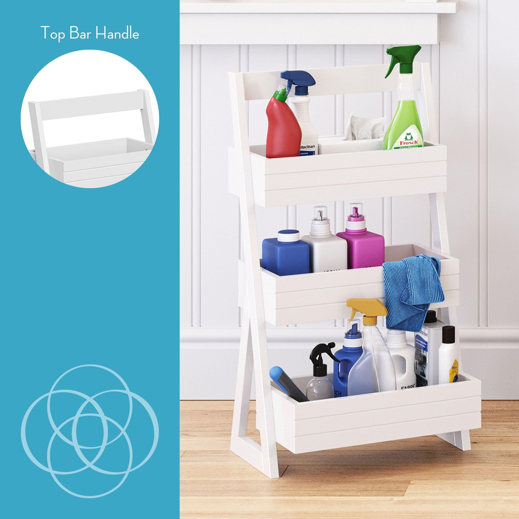 RiverRidge Home 3-Shelf Storage Caddy - Freestanding Bathroom Caddy with Open Shelves for Towels, Washcloths & Decor, Lightweight with Handle