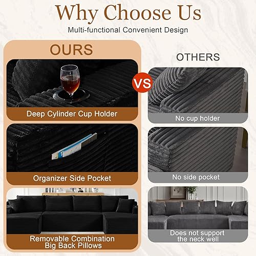 Miniatura 4 de Sofá cama modular de 134 pulgadas, sofá de nube deshuesado para sala de estar, sofá de 5 asientos en forma de U con 2 bolsillos de almacenamiento y