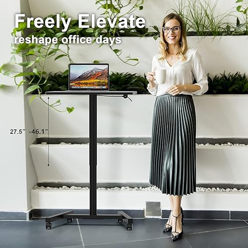 Vista 29 de Escritorio móvil de pie de 28 pulgadas de altura ajustable, escritorio de pie portátil con ruedas bloqueables, mesa rodante para el hogar, oficina