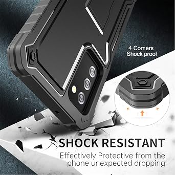 FITO for Samsung Galaxy A03S 5G Case, Dual Layer Shockproof Heavy Duty Case with Glass Screen Protector for Samsung A03S 5G Phone, Built in Kickstand (Black)