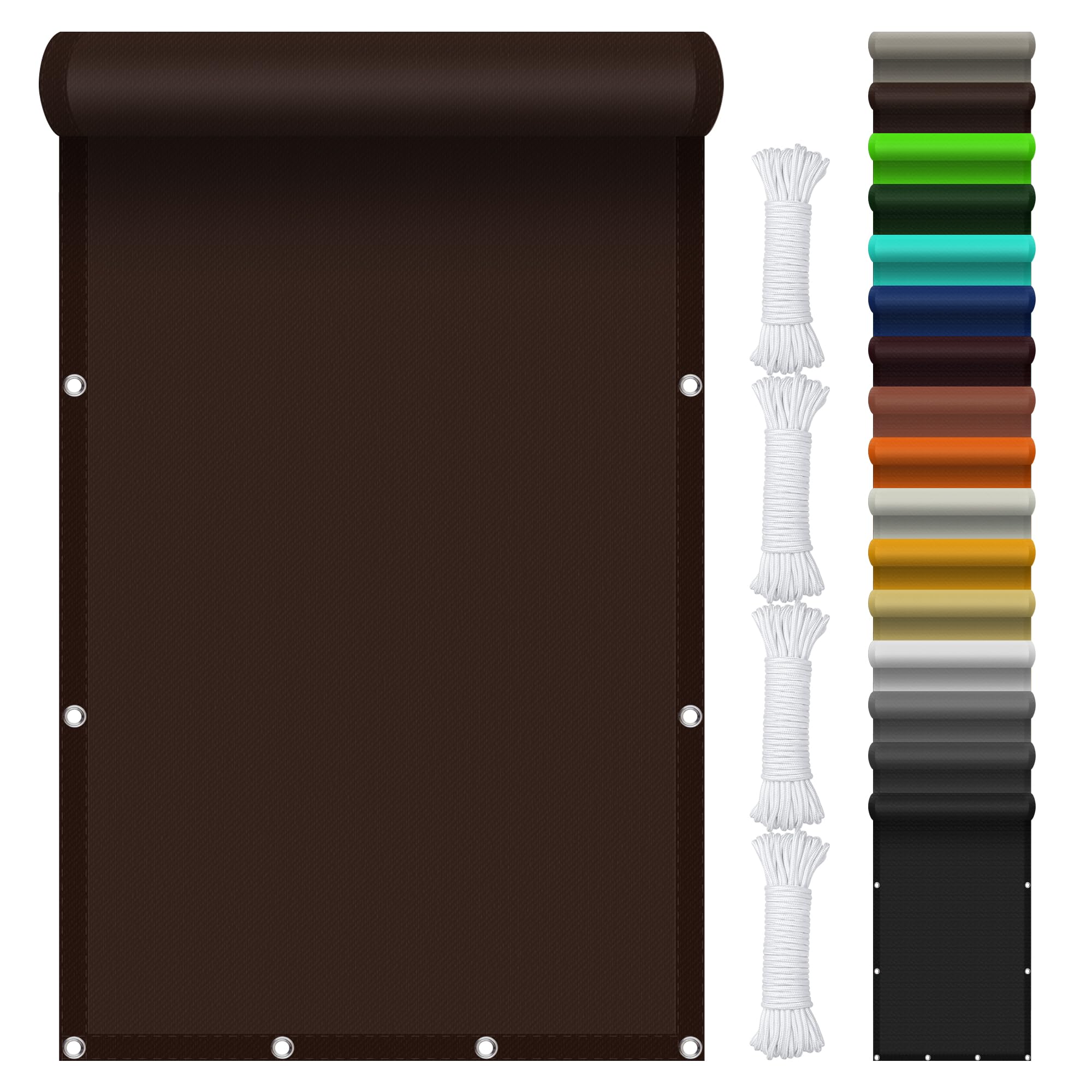 Voile d'ombrage imperméable 360x380 cm brun avec oeillets pour aménagement extérieur