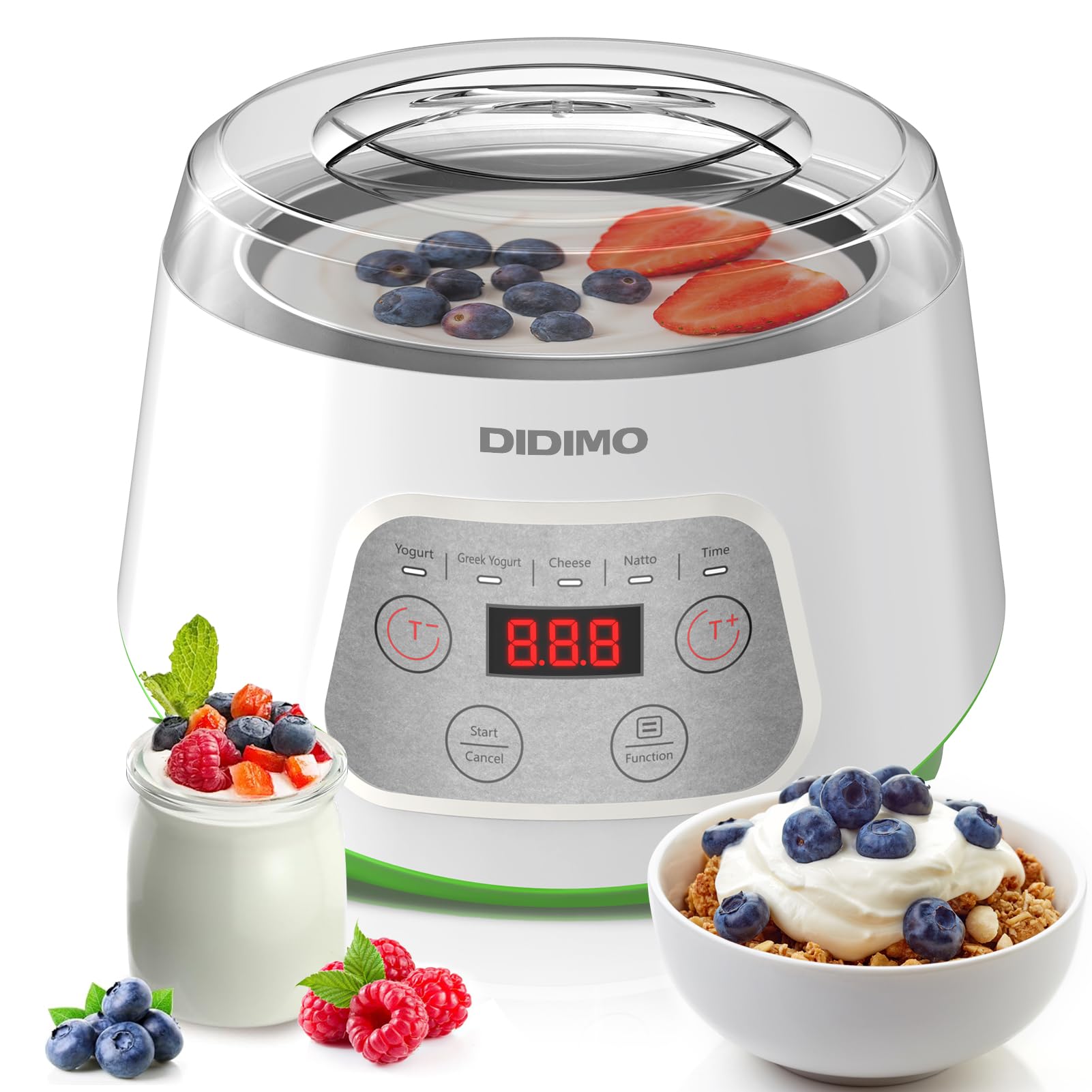 Yogurt Maker, Greek Yogurt Maker with Timer Control and Strainer, Yogurt Maker Machine with Stainless Steel Liner, Electric Portable Yogurt Maker for Yogurt, Greek Yogurt, Cheese, Natto (White)