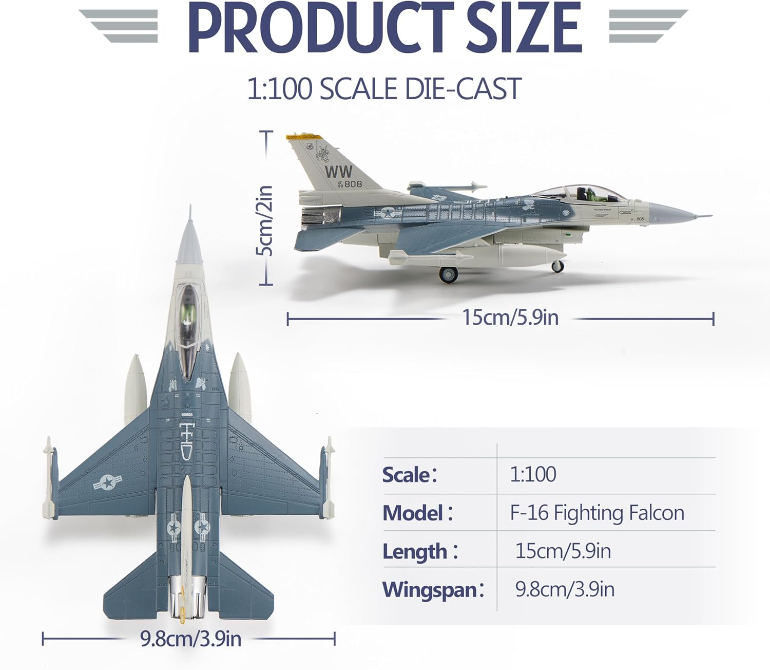 F-16C Fighting Falcon Fighter Model Metal DieCast Aircraft Fighter Plane Model 1/100 Military Airplane for Collection and Gift